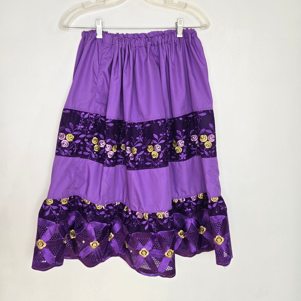 Fairy Women Peasant Skirt Crochet Floral Patchwork Sheer Feminine Medium - Picture 3 of 10
